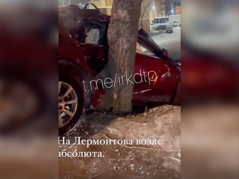 Автомобиль слетел с трассы и врезался в дерево в Иркутске